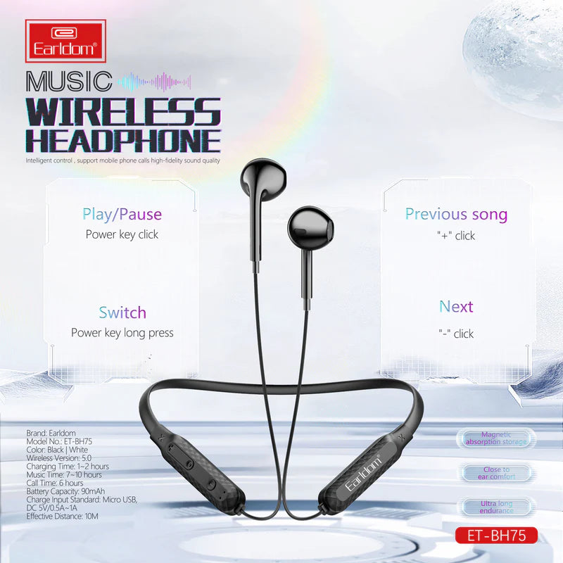 ET-BH75 Wireless Bluetooth Neckband Earphones By Earldom