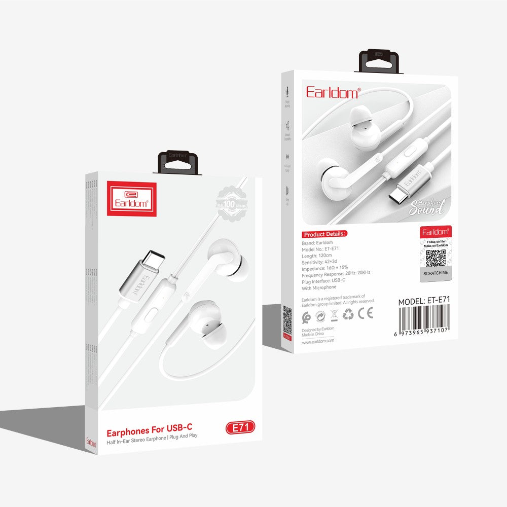 ET-E71 Type-C Wired Earphones with Microphone By Earldom