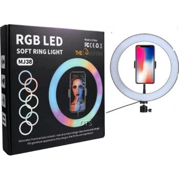 MJ38 RGB 25W Soft Ring Light Live 38cm USB with Tripod and Smart Phone Stand By Mohrim