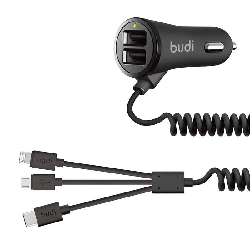 35W Car Charger with 3-in-1 Cable By Budi