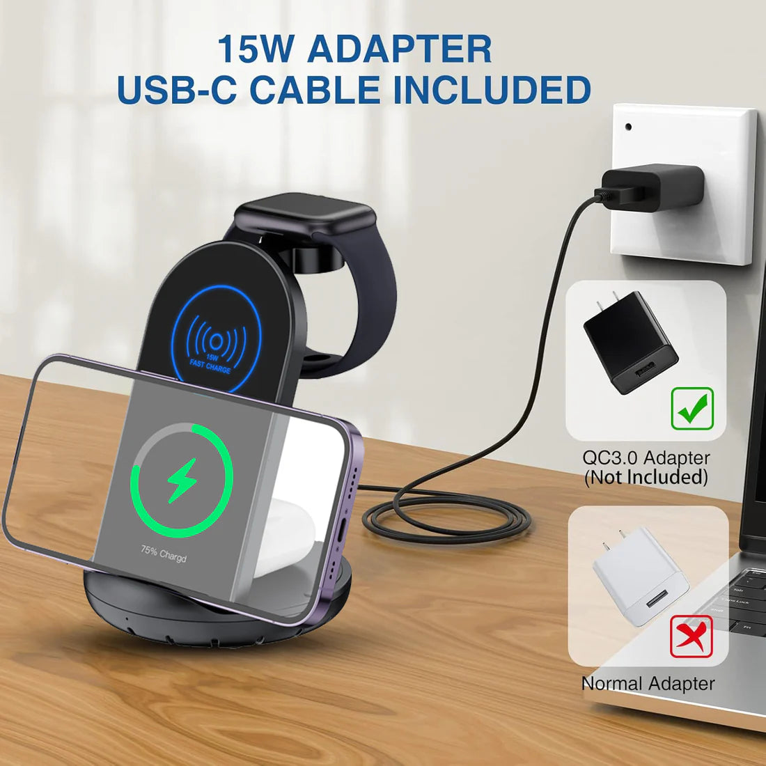 WL4300B 3-in-1 Wireless Charging Stand WL4300B By Budi