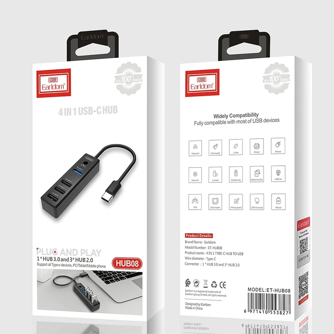 ET-HUB08 4-in-1 USB-C Hub By Earldom