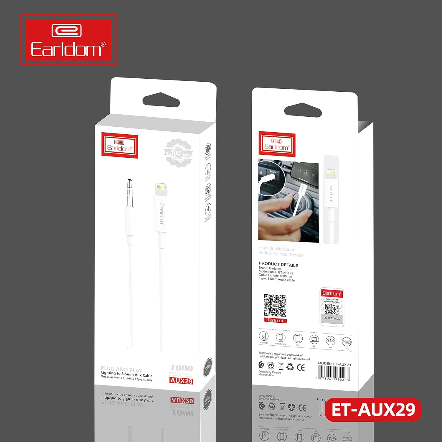 ET-AUX29 Lightning to 3.5mm AUX Cable By Earldom