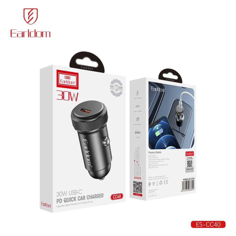 ES-CC40 30W USB-C PD Quick Car Charger By Earldom