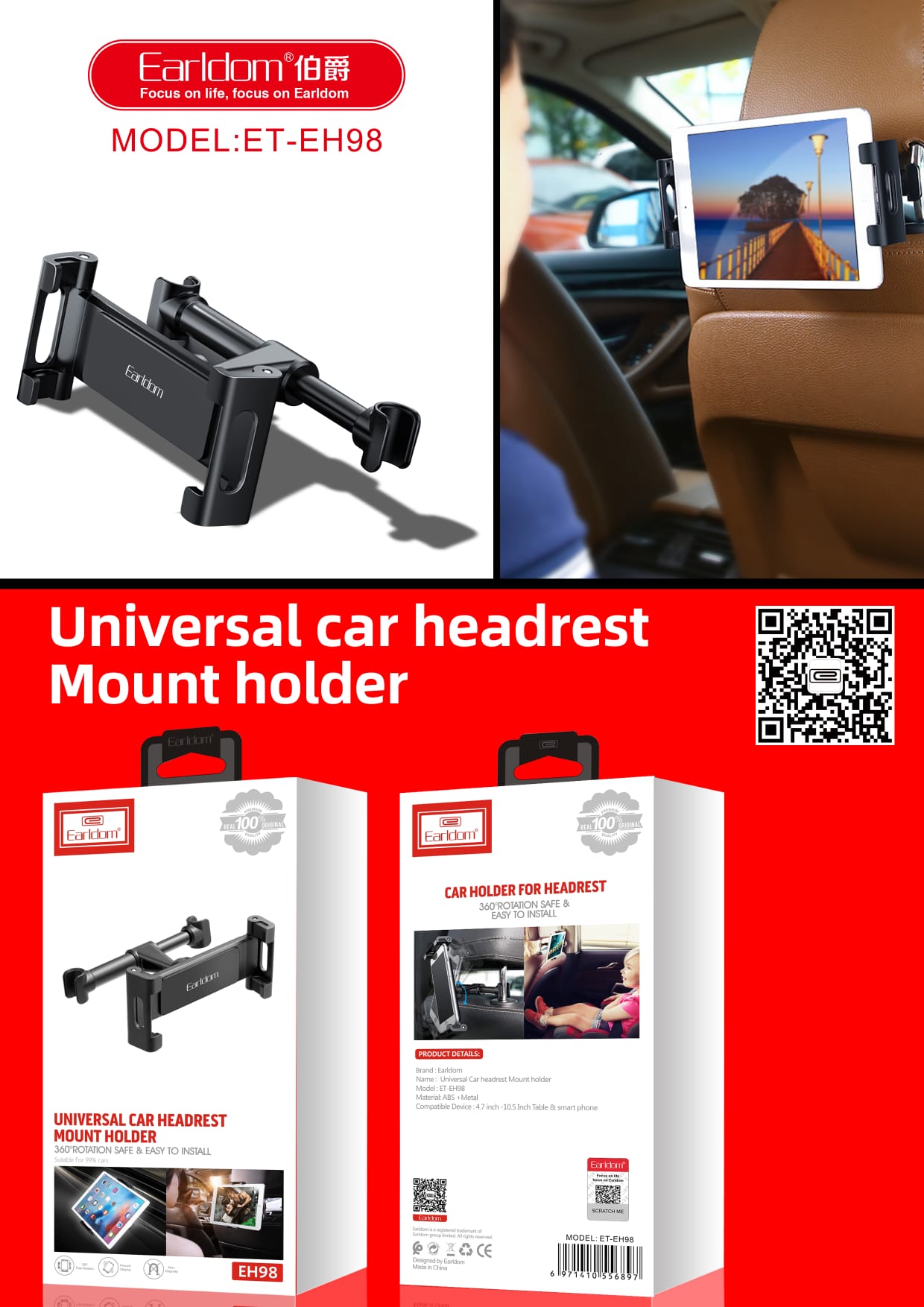 ET-EH98 Universal Car Headrest Mount Holder By Earldom