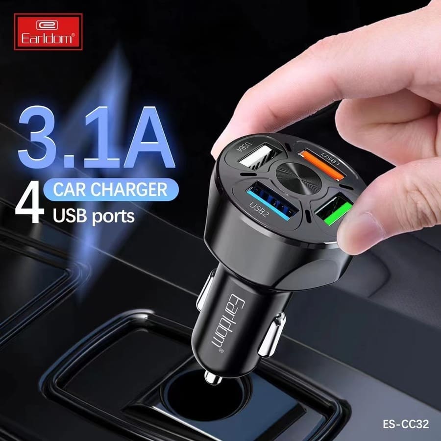 ES-CC32 4-Ports USB Car Charger QC3.1 Fast Charging By Earldom