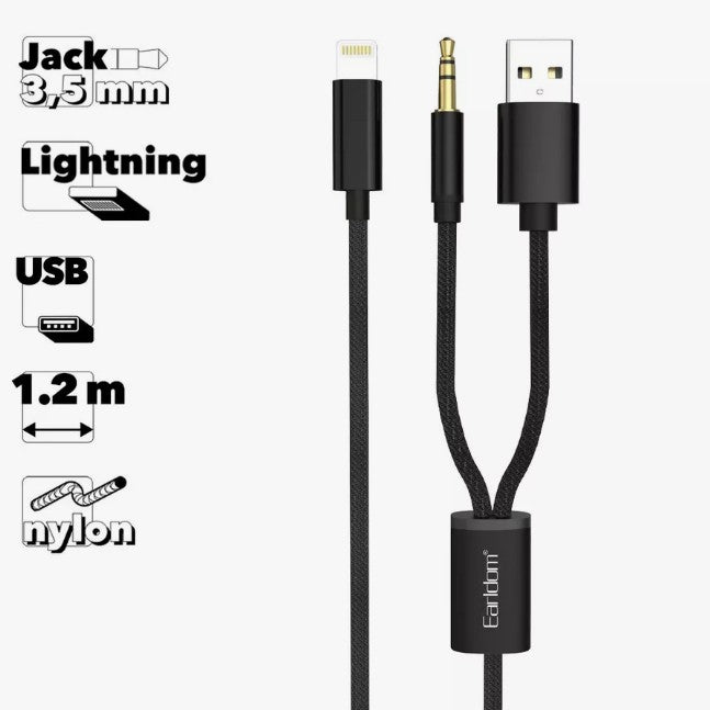 ET-AUX43 Lightning to 3.5mm + USB Audio Cable By Earldom