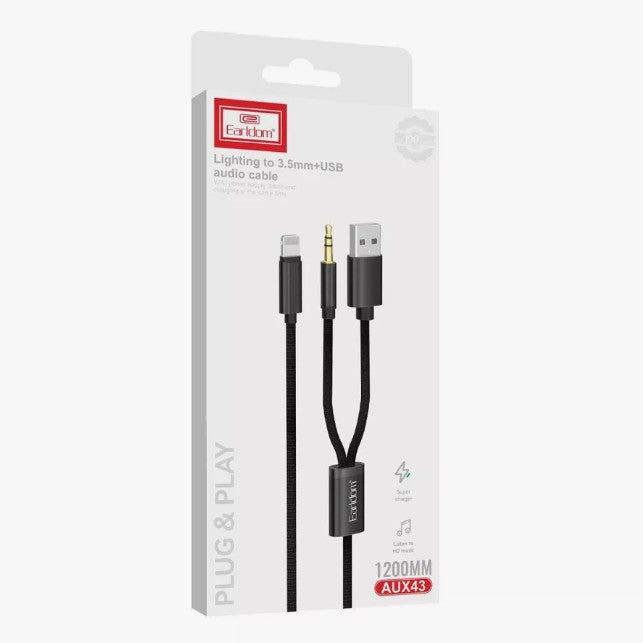 ET-AUX43 Lightning to 3.5mm + USB Audio Cable By Earldom