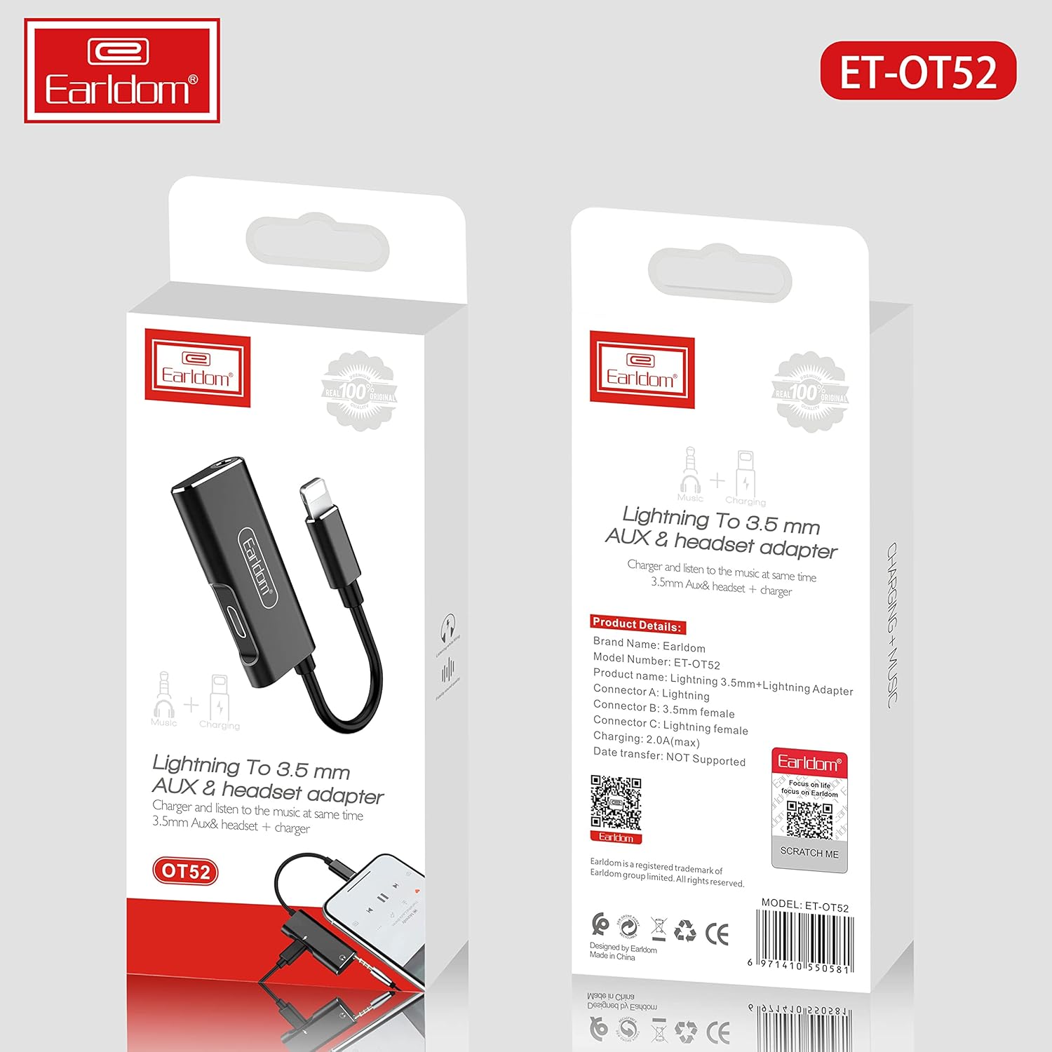 ET-OT52 2-in-1 Lightning to Lightning + 3.5mm Adapter By Earldom