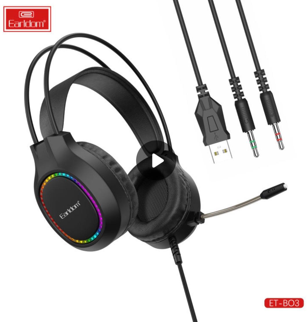 ET B03 Wired Gaming Headset - lightweight on Ear Design with Mic & RGB light By Earldom