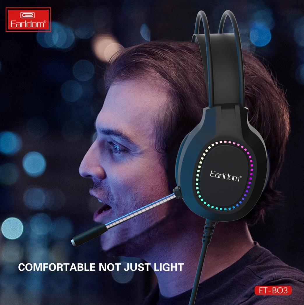 ET B03 Wired Gaming Headset - lightweight on Ear Design with Mic & RGB light By Earldom