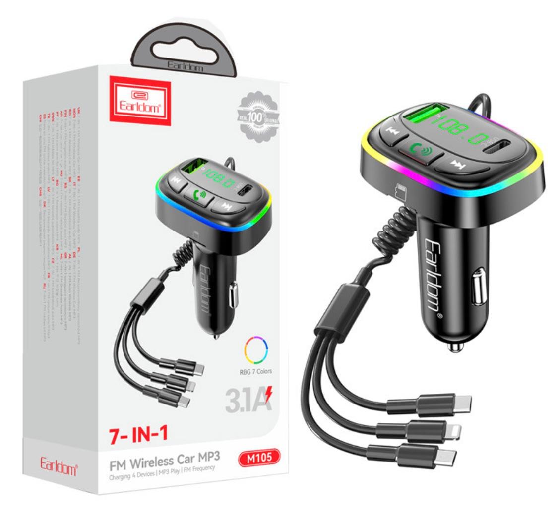 ET-M105 FM Bluetooth Transmitter With Fast Car Charger & Music Player Hands Free Calling By Earldom