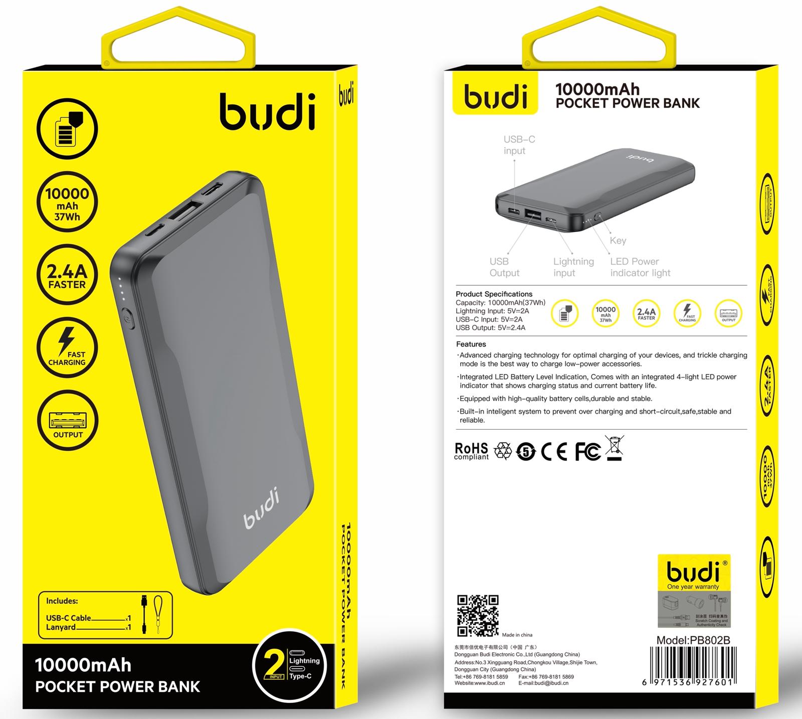 PB802B 10000mah Power Bank By Budi