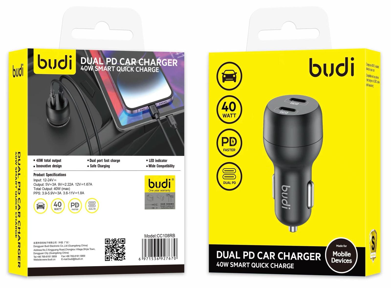 Dual PD Car Charger 40W By Budi