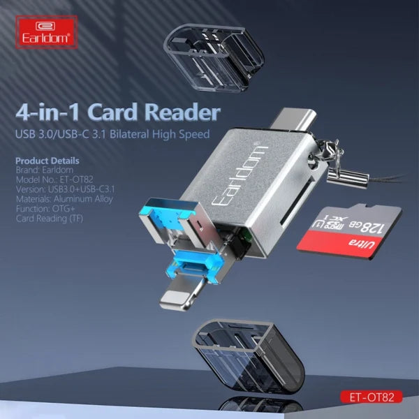 ET-OT82 4-in-1 Mini Aluminium Card Reader By Earldom